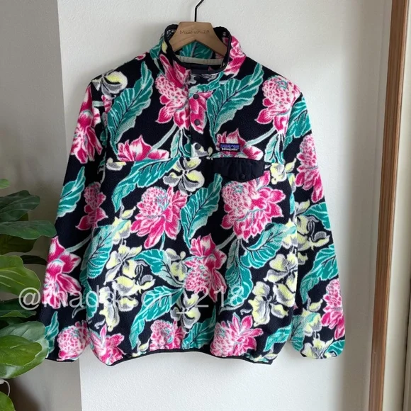 Patagonia Manoa Black Synchilla Fleece Medium Pullover Fleece Black Green Pink M - Picture 6 of 10